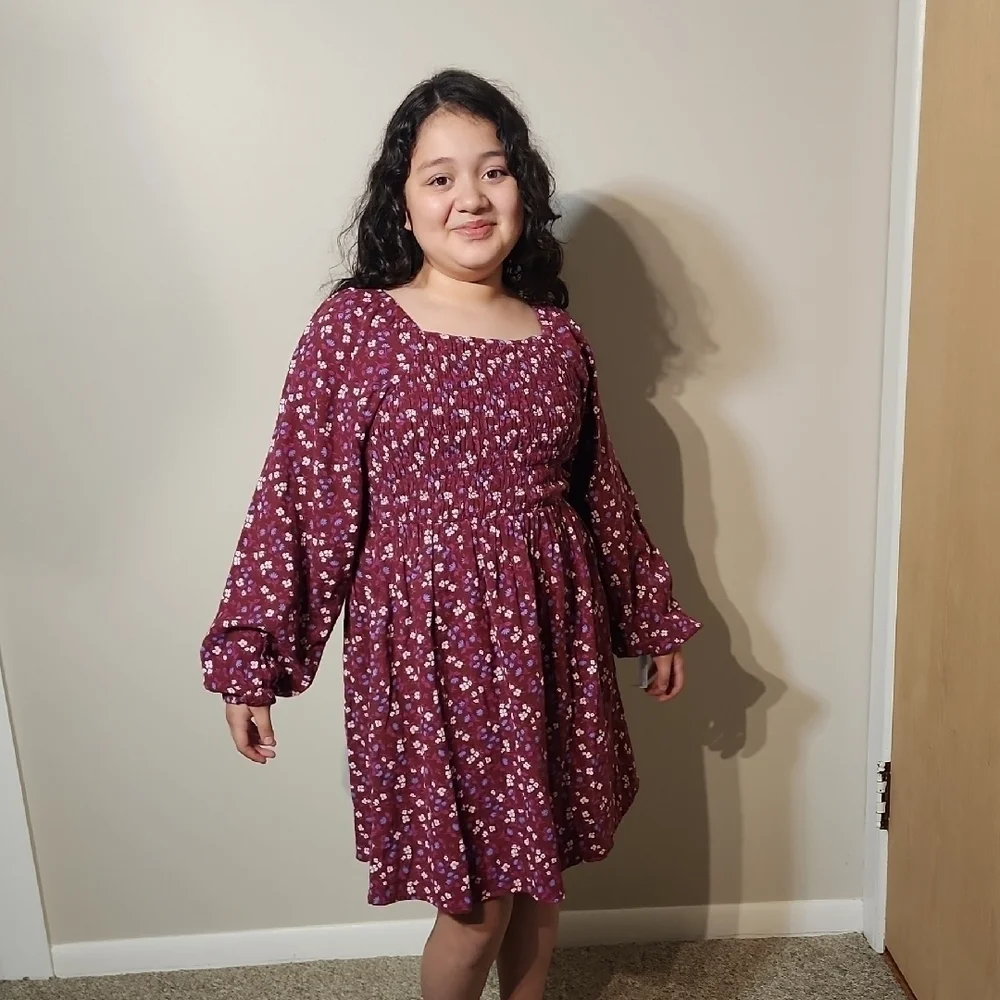 Cat & Jack Red Casual Sundress with Bishop Sleeves